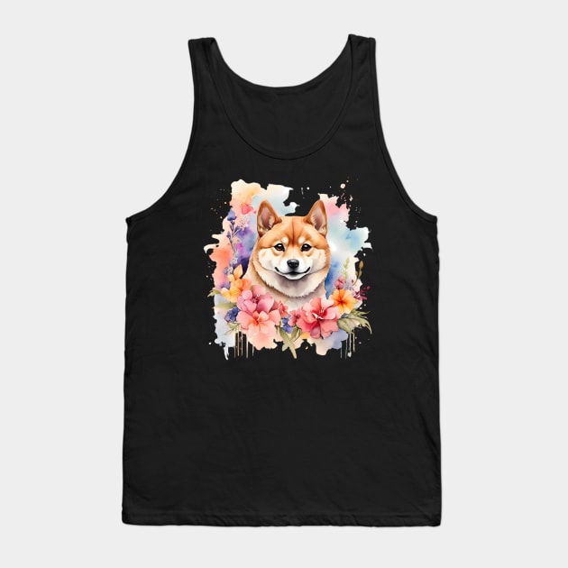 A shiba inu decorated with beautiful watercolor flowers Tank Top by CreativeSparkzz